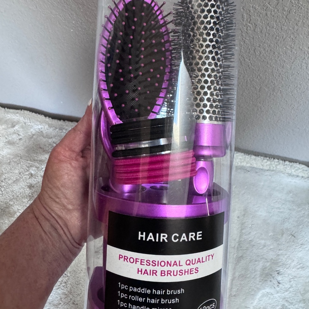 12pc Hair Care set~2 brushes, mirror,🪞,elastic hair bands, cylinder NWT - Picture 8 of 11
